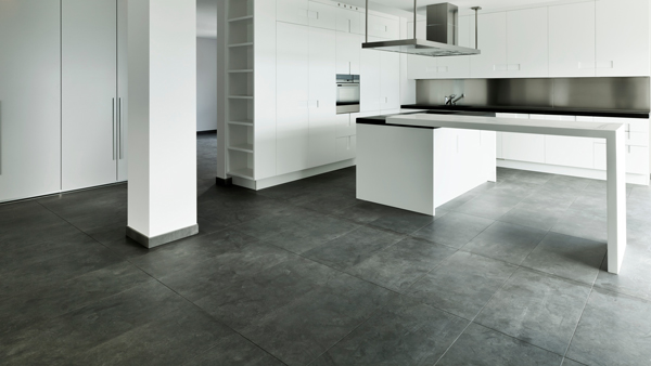 new apartment dark grey stone floor and white interiors